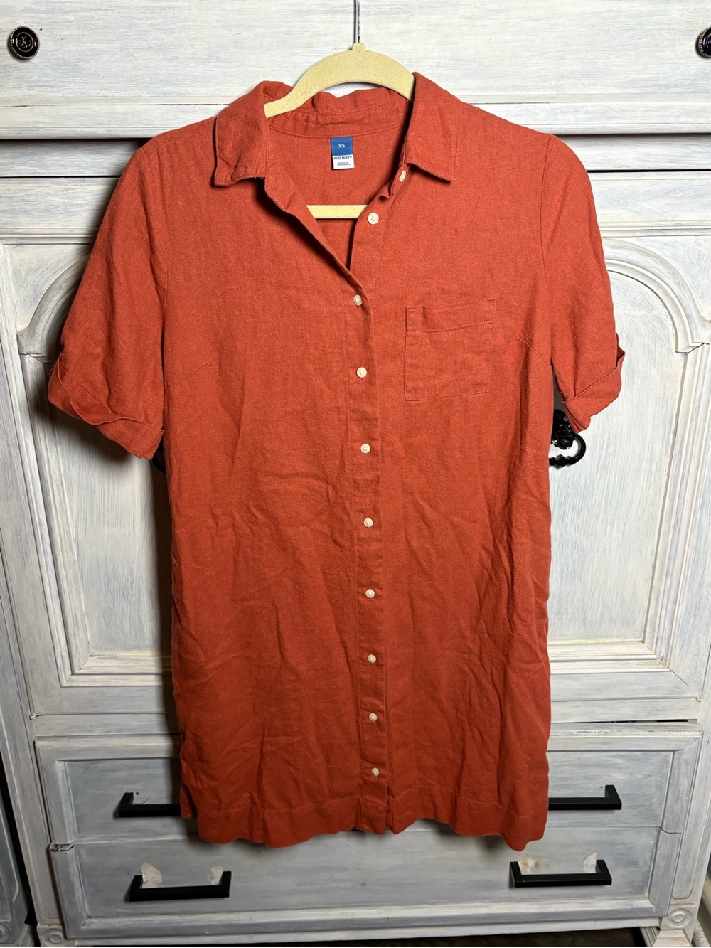 Old Navy Linen Blend Gingerspics Shirt Dress Flowy Effortless Lagenlook Vacation - Picture 3 of 10